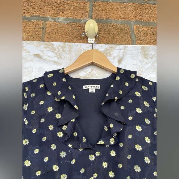 Whistles Aggie Navy Daisy Print Ruffle Dress Size 4 - Picture 10 of 15